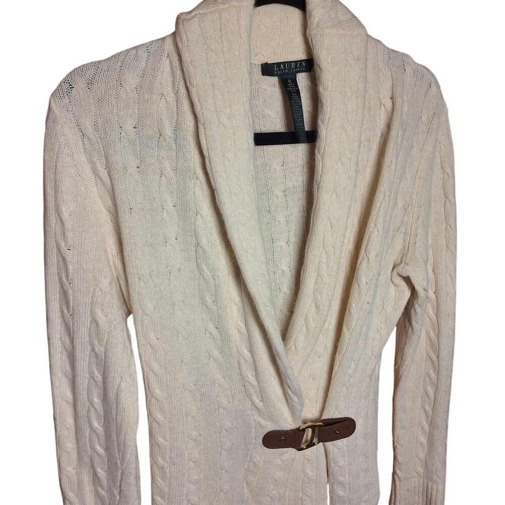 Ralph Lauren Cashmere Rabbit hair wool blend cable knit buckle cardigan sweater - Picture 6 of 6